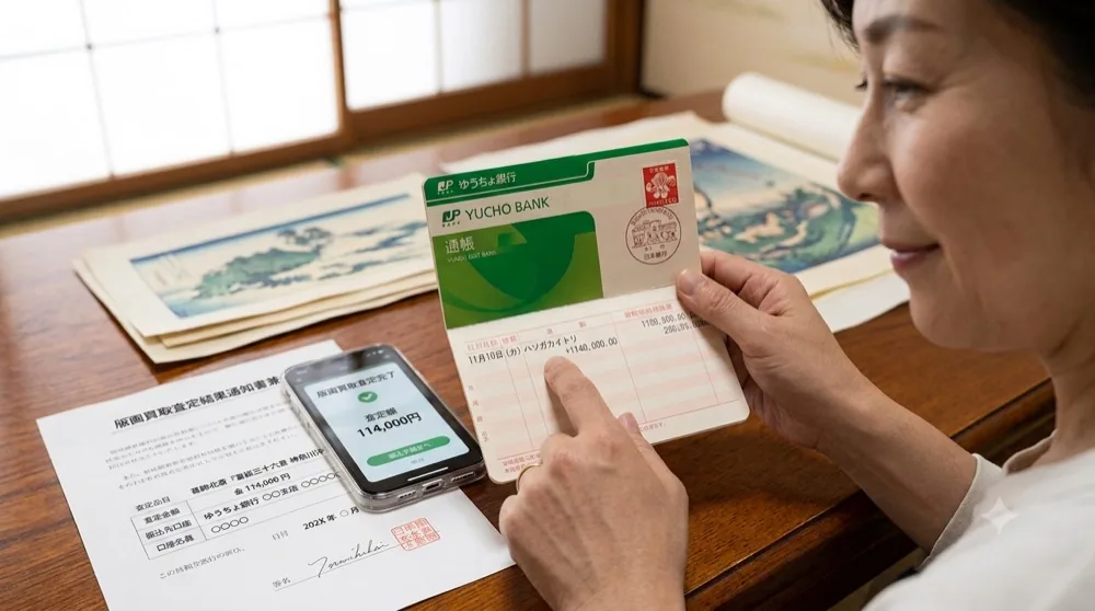 査定額の入金を確認する様子