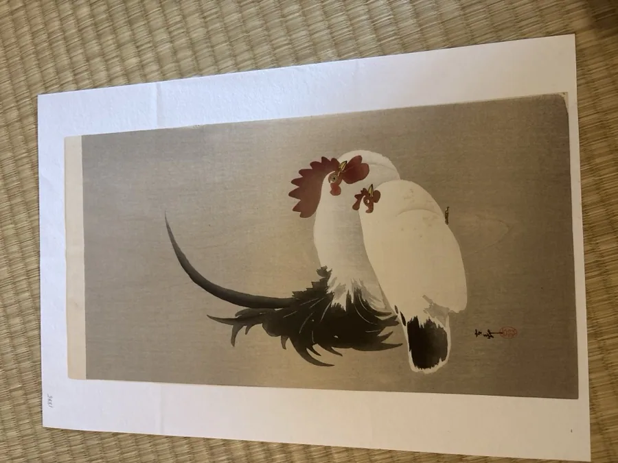 小原古邨「つがいの鶏」